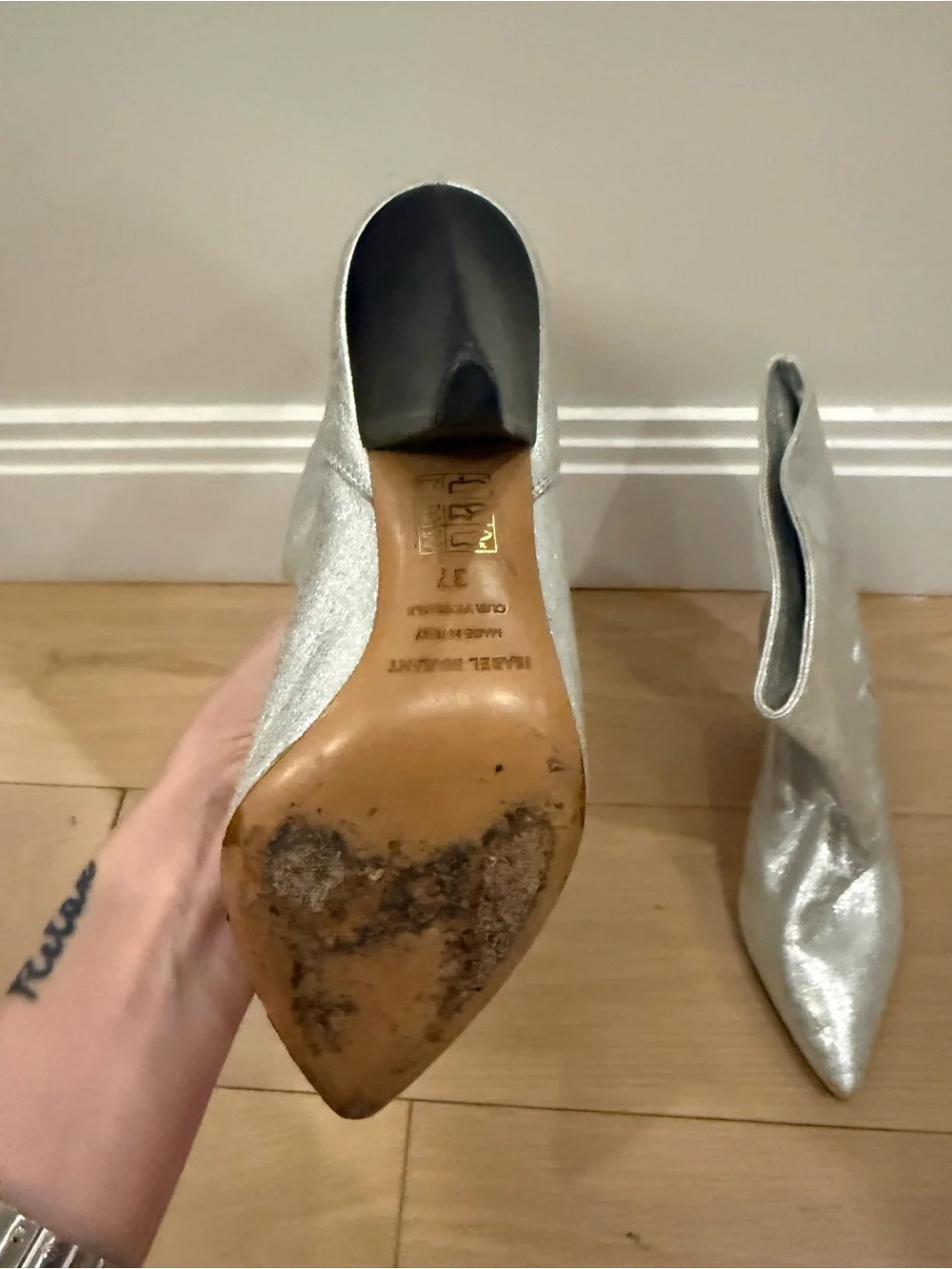 Isabel Marant Silver Metallic Pointed-Toe Ankle Boots